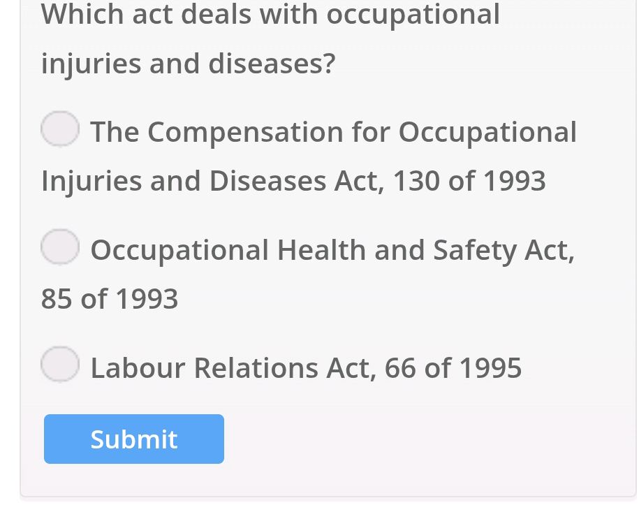Which act deals with occupational injuries | StudyX
