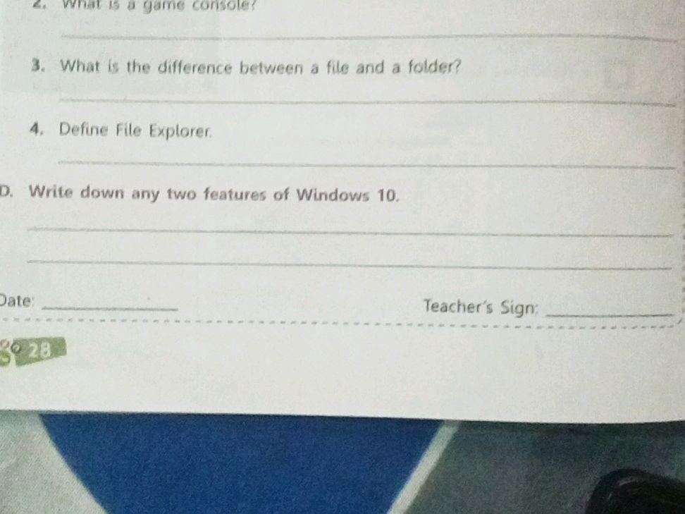 Foler Definition 2. What is a game console? 3. What is the | StudyX