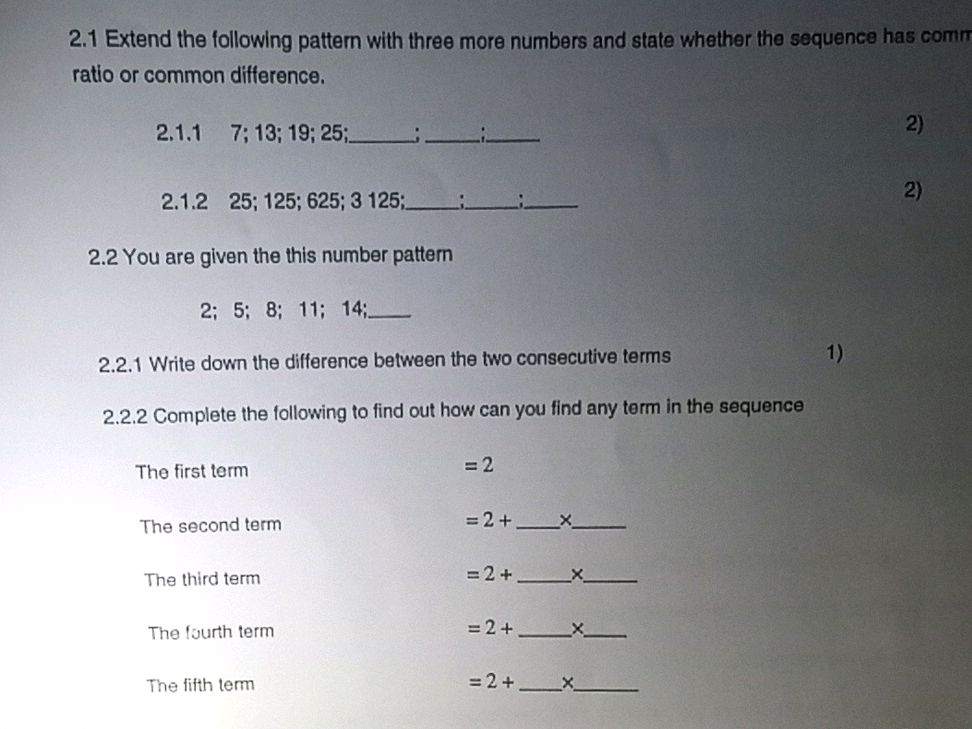 2.1 Extend the following pattern with three | StudyX