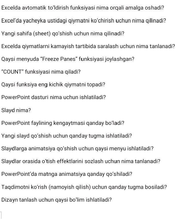 microsoft excelda yacheyka nima
