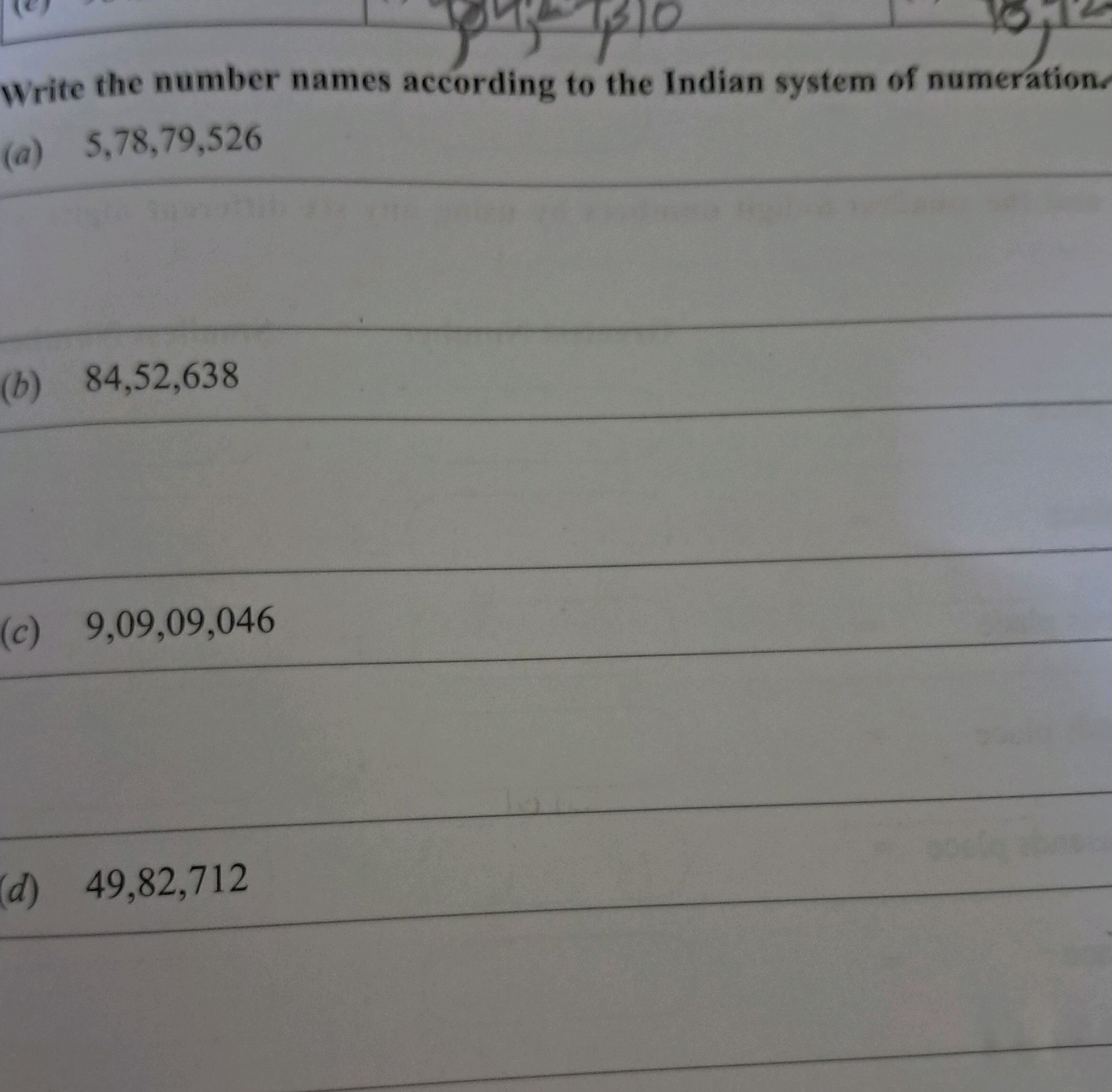 Write the number names according to the | StudyX