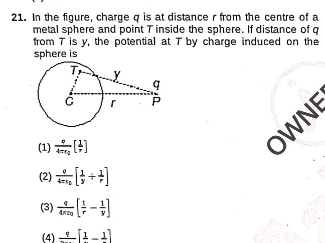 In the figure, charge $q$ is at distance $r$