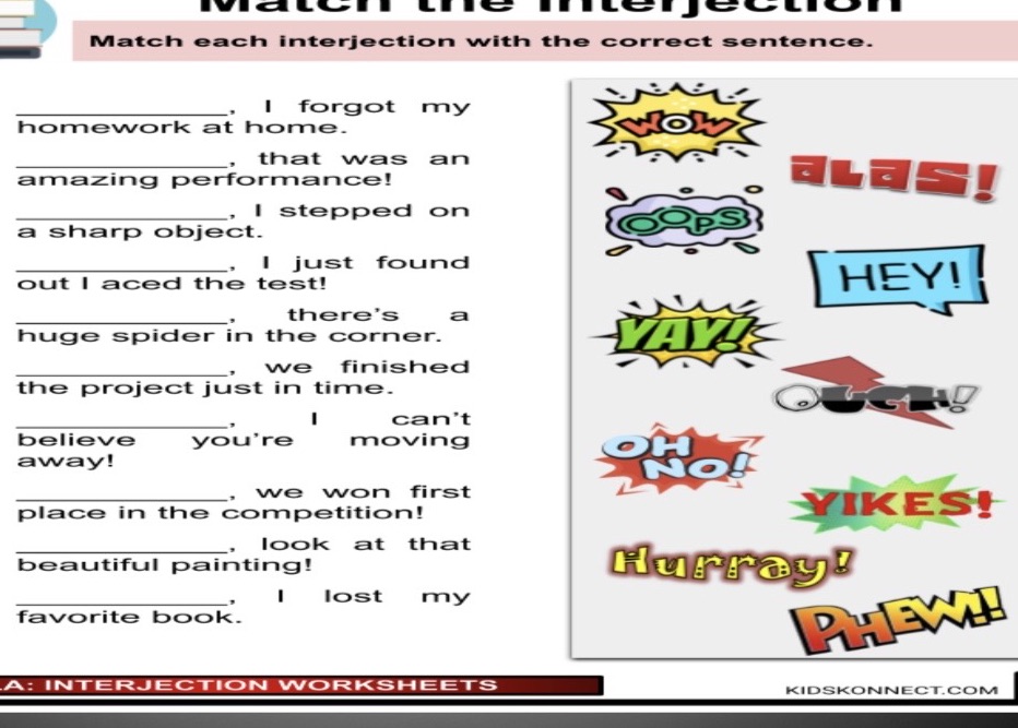 Match each interjection with the correct | StudyX