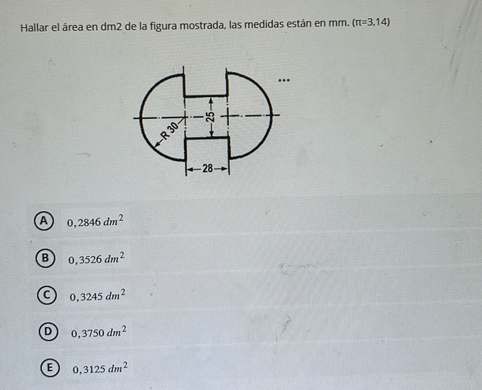 Hallar el área en dm2 de la figura mostrada,