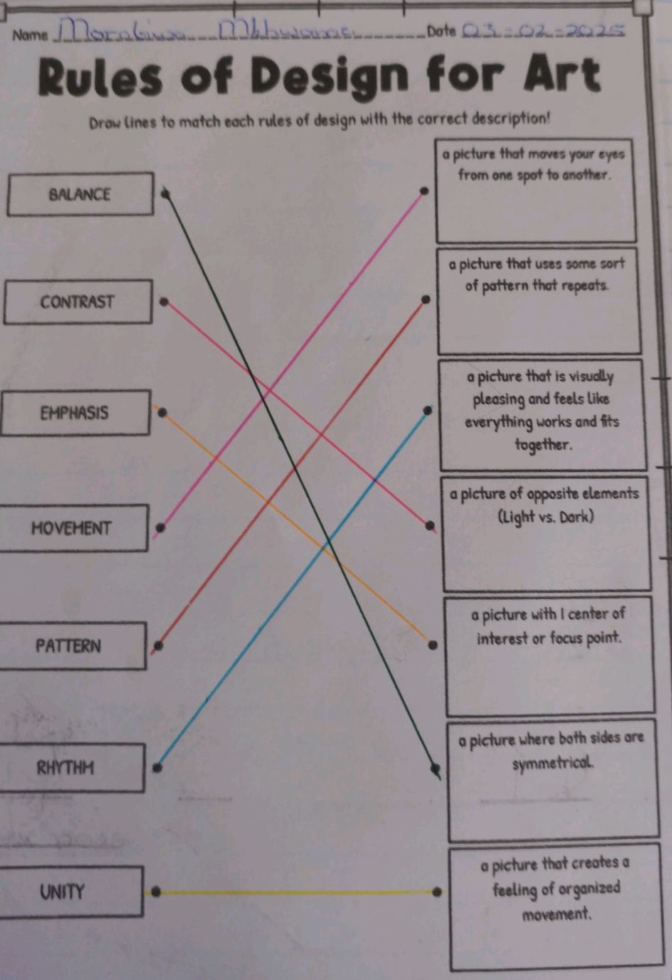 Design Line Match Draw lines to match each rules of design | StudyX