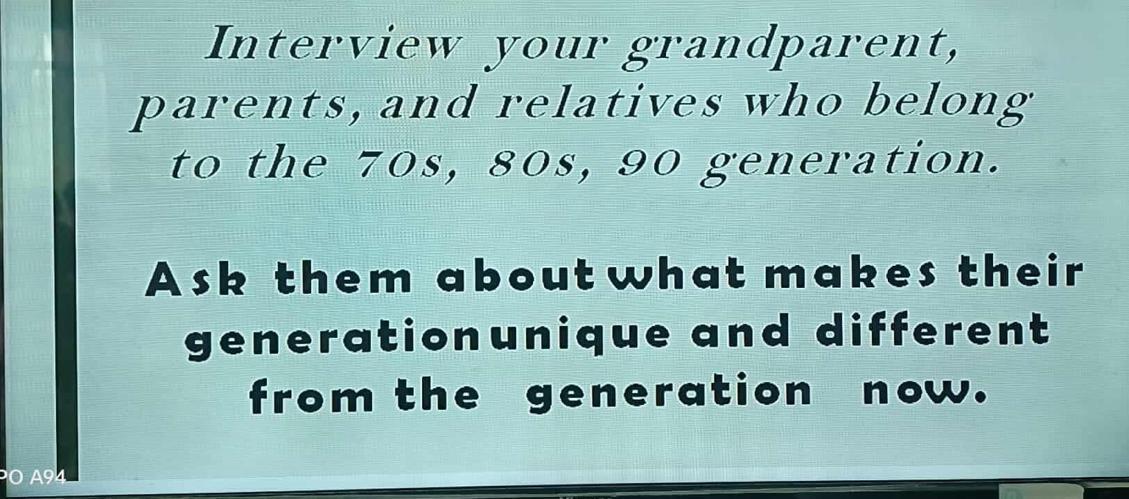 Interview your grandparent, parents, and | StudyX