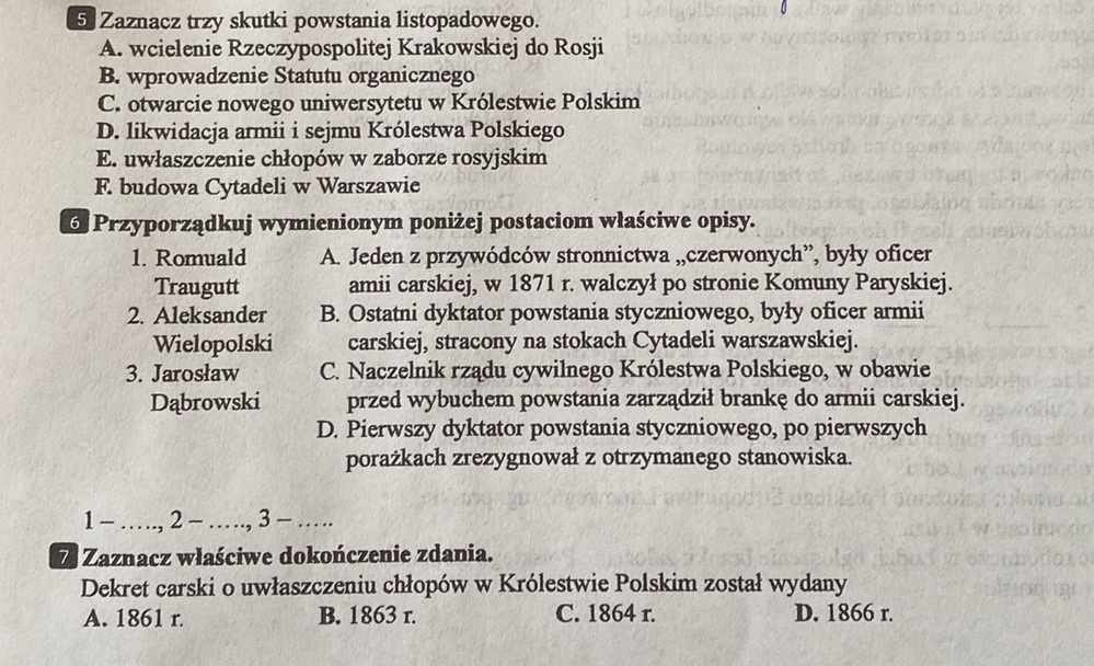 5 Zaznacz trzy skutki powstania | StudyX