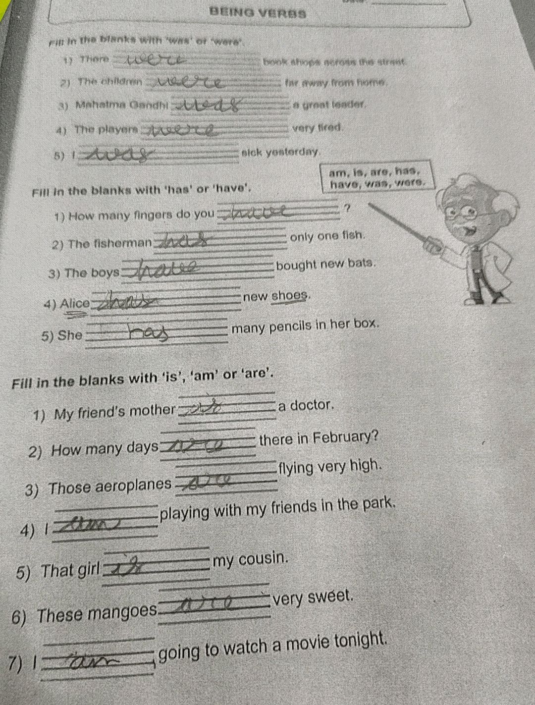 Fill in the blanks with 'was' or 'were'. 1) | StudyX