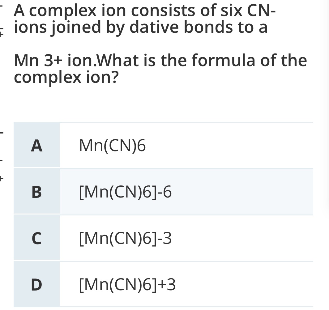 A complex ion consists of six CN- ions | StudyX