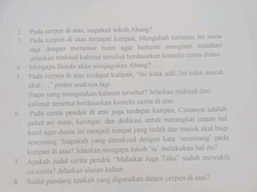 2. Pada cerpen di atas, siapakah tokoh | StudyX