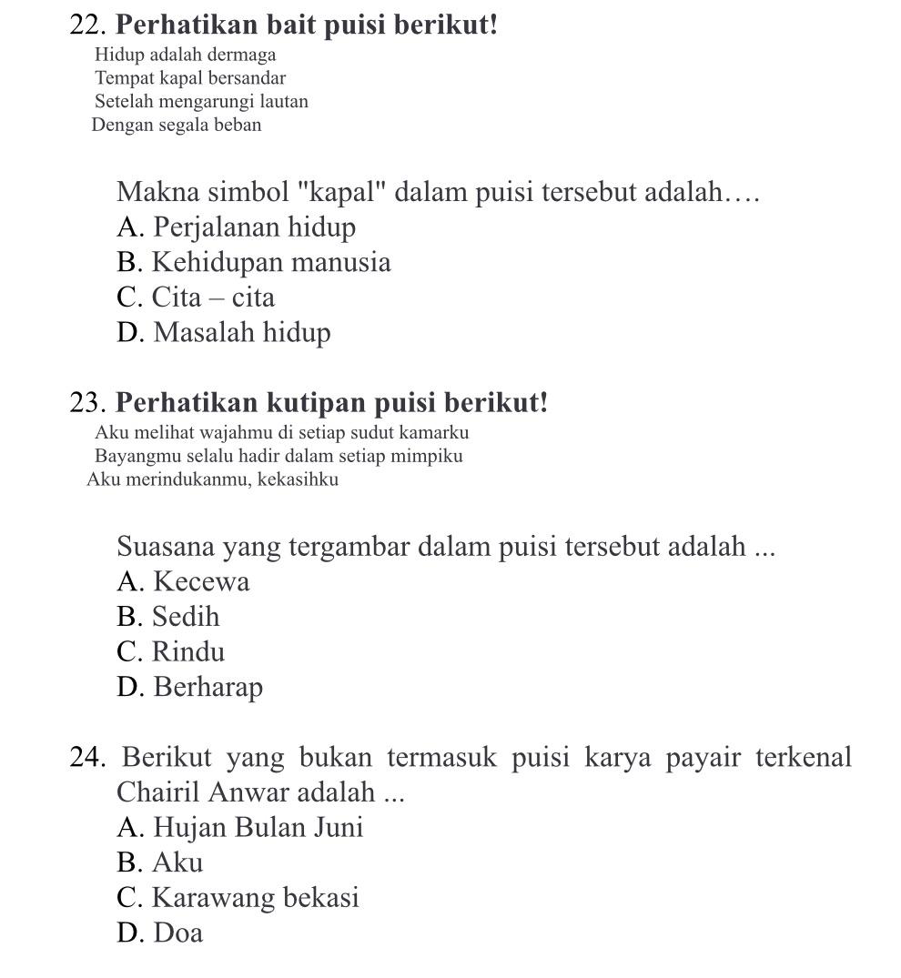 22. Perhatikan bait puisi berikut! Hidup | StudyX
