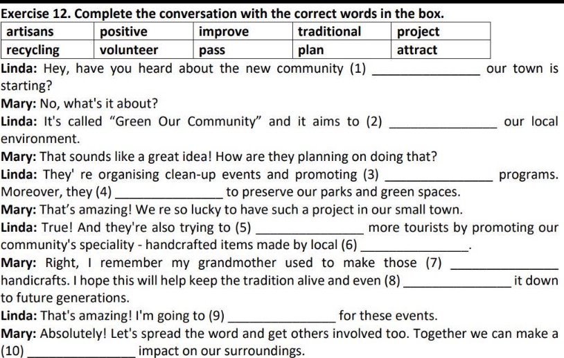Exercise 12. Complete the conversation with | StudyX