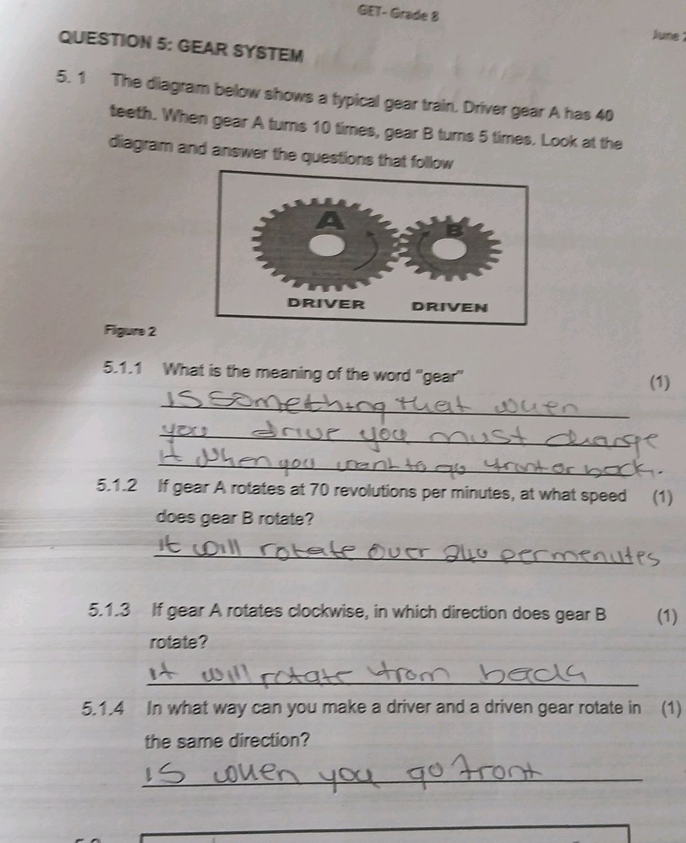 Gear Rotation Questions QUESTION 5: GEAR SYSTEM 5.1 The diagram