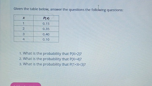 Given the table below answer the questions | StudyX