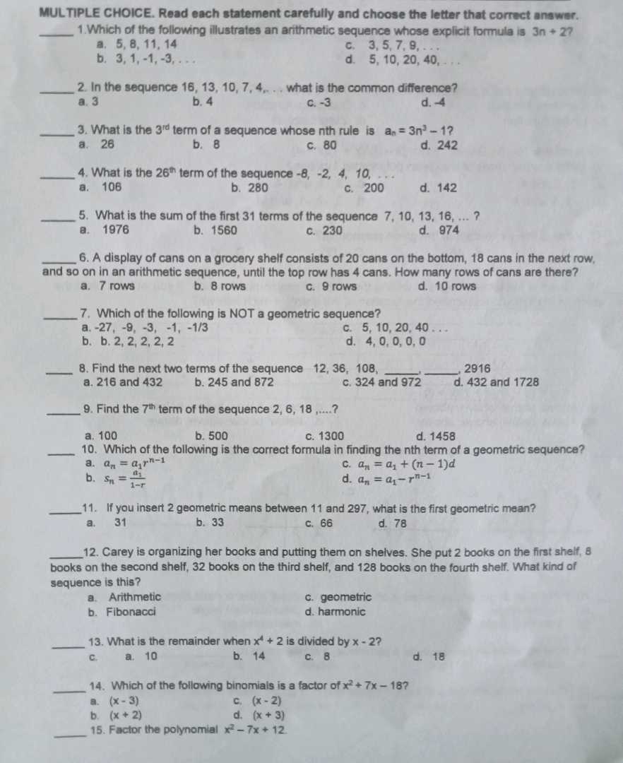 MULTIPLE CHOICE Read each statement | StudyX