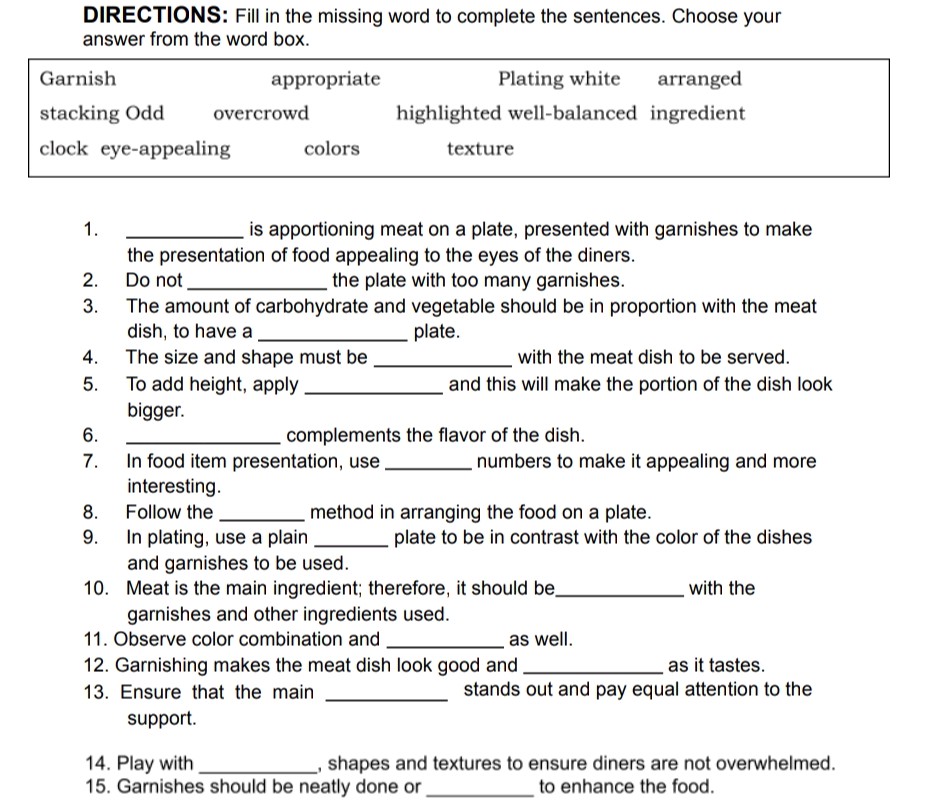 DIRECTIONS Fill in the missing word to | StudyX
