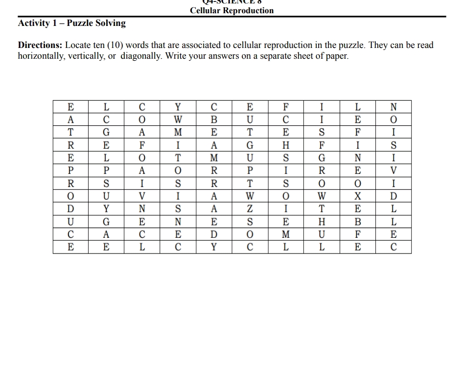Cellular Reproduction Activity 1 - Puzzle | StudyX