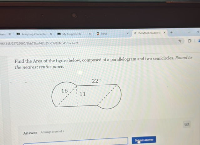 Find the Area of the figure below composed