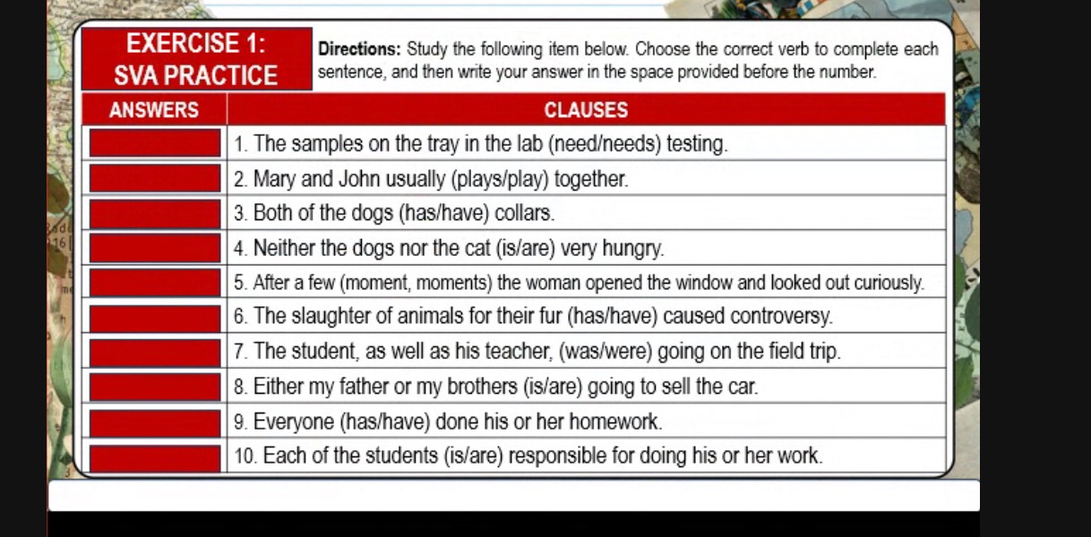 EXERCISE 1 SVA PRACTICE Directions Study the | StudyX