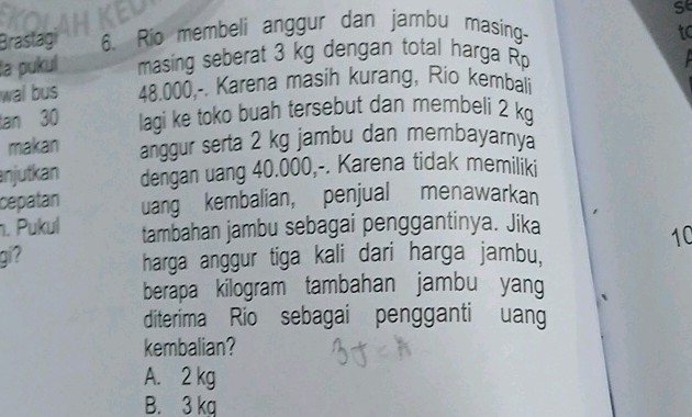 6 Rio membeli anggur dan jambu masing-masing | StudyX