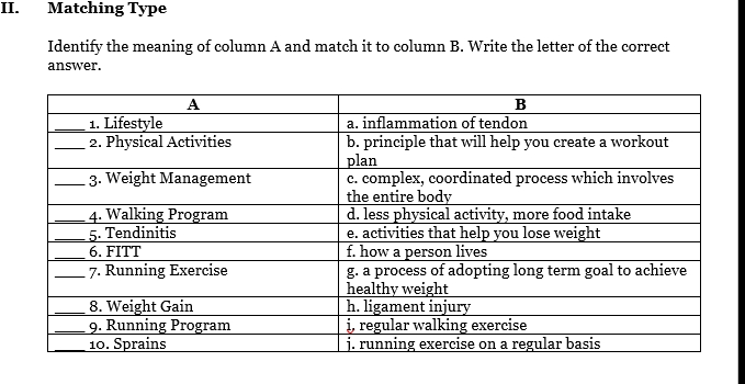 II Matching Type Identify the meaning of | StudyX