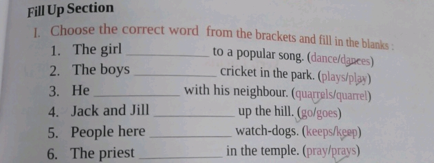 Fill Up Section 1 Choose the correct word