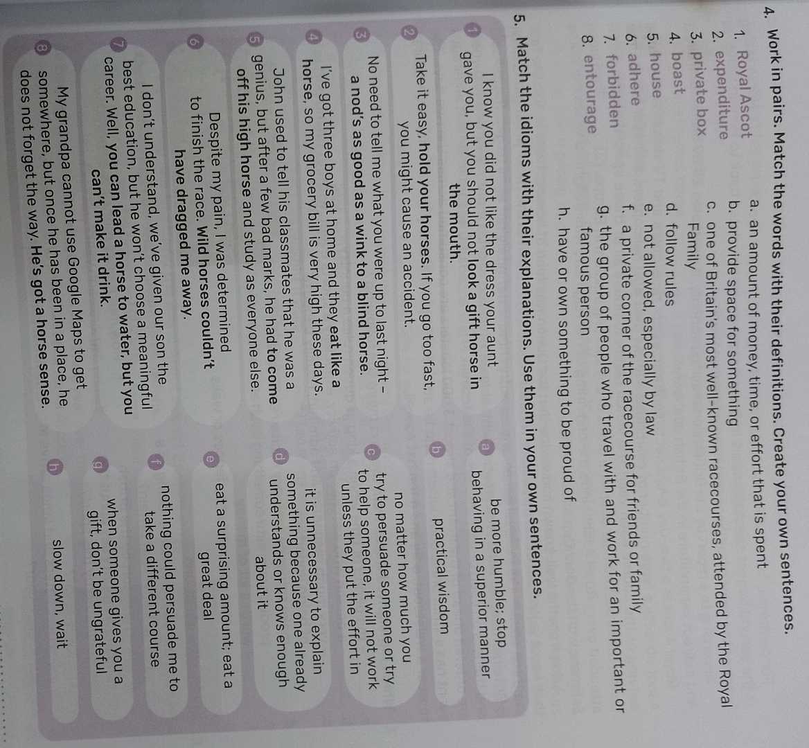 4 Work in pairs Match the words with their definitions Create your own ...