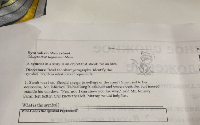 Symbolism Worksheet Objects that Represent | StudyX