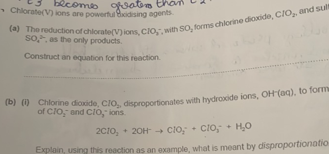 (a) The reduction of chlorate(V) ions ClO3- | StudyX
