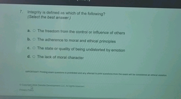7 Integrity is defined as which of the | StudyX