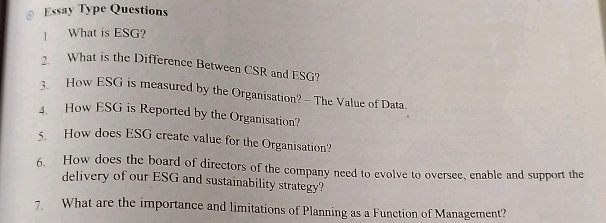 Essay Type Questions 1 What is ESG 2 What is | StudyX