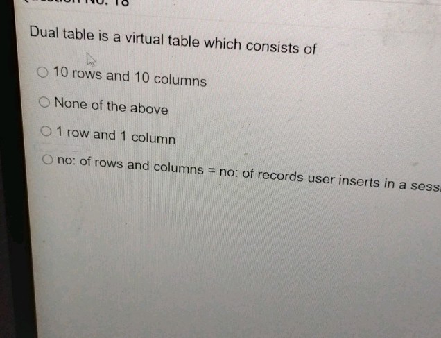 Vertual Table Dual table is a virtual table which consists | StudyX