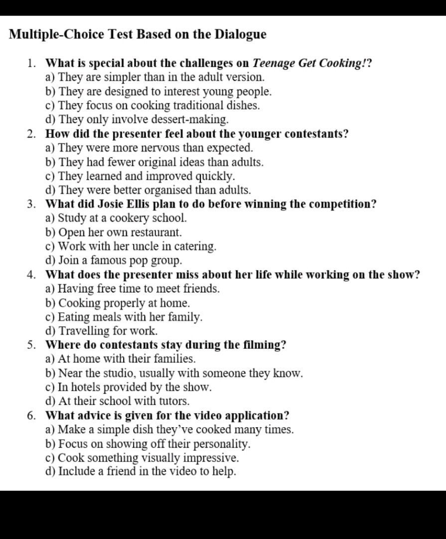 Multiple-Choice Test Based on the Dialogue 1