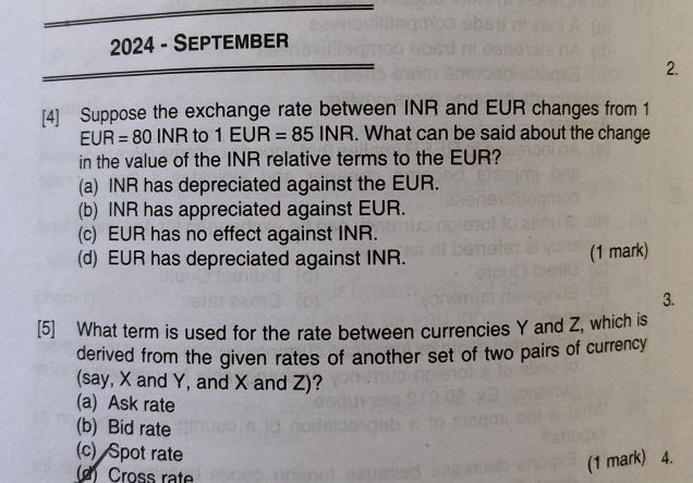 Relative Rates 4 Suppose the exchange rate between INR and