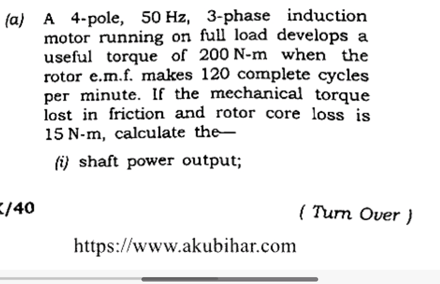 (a) A 4-pole 50 Hz 3-phase induction motor | StudyX