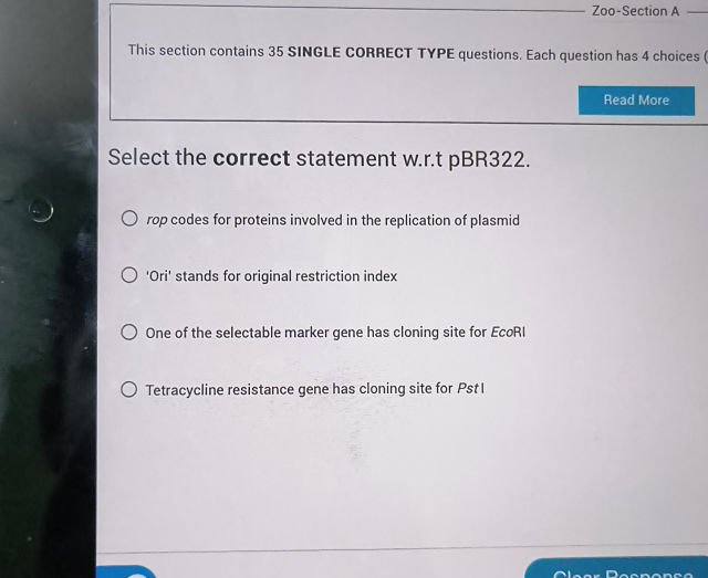 Select the correct statement wrt pBR322 rop | StudyX