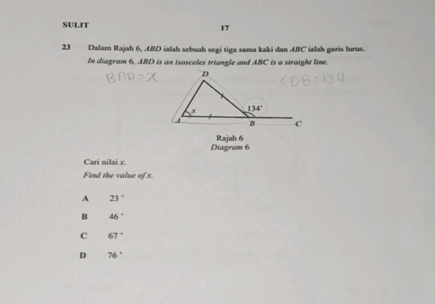 In diagram 6 ABD is an isosceles triangle | StudyX