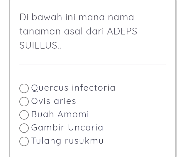 Di bawah ini mana nama tanaman asal dari | StudyX