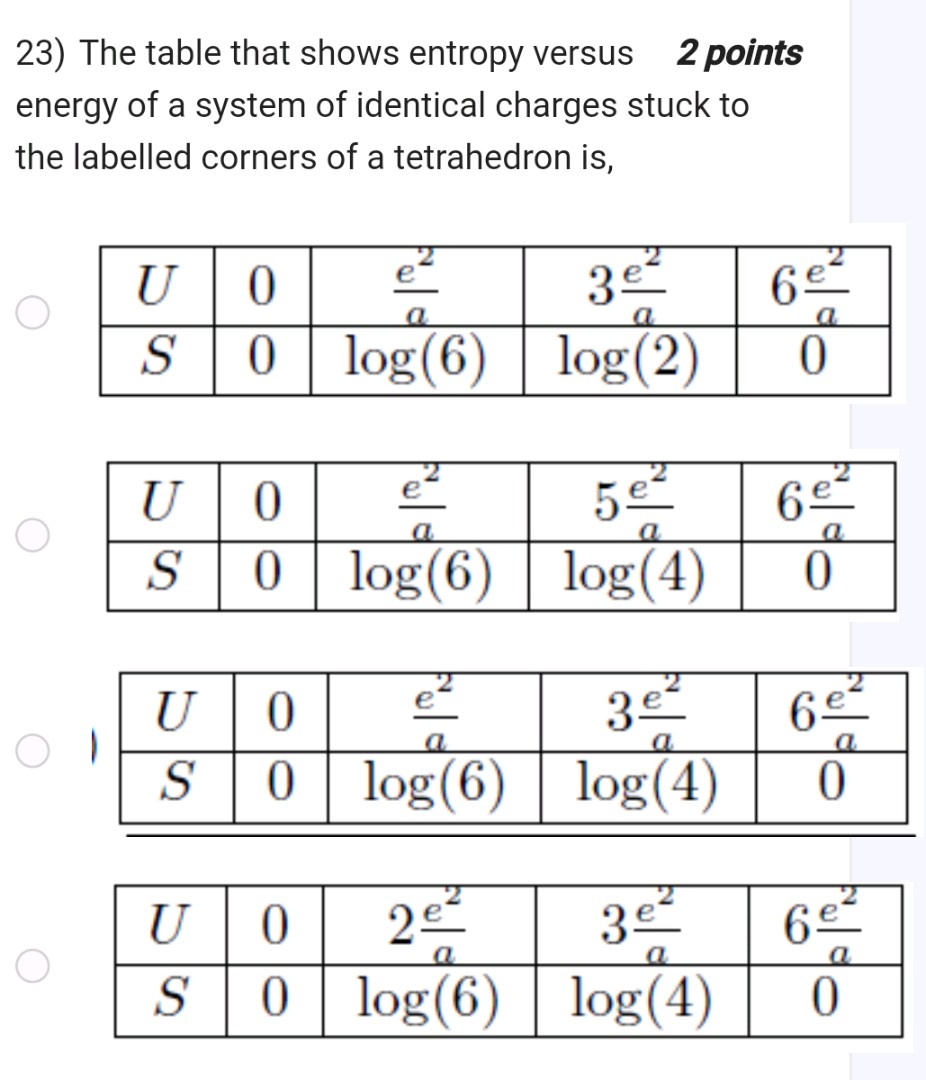 Study Table Entropy Example 23) The table that shows entropy versus | StudyX