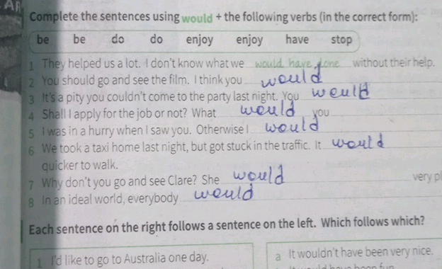 Complete the sentences using would + the | StudyX