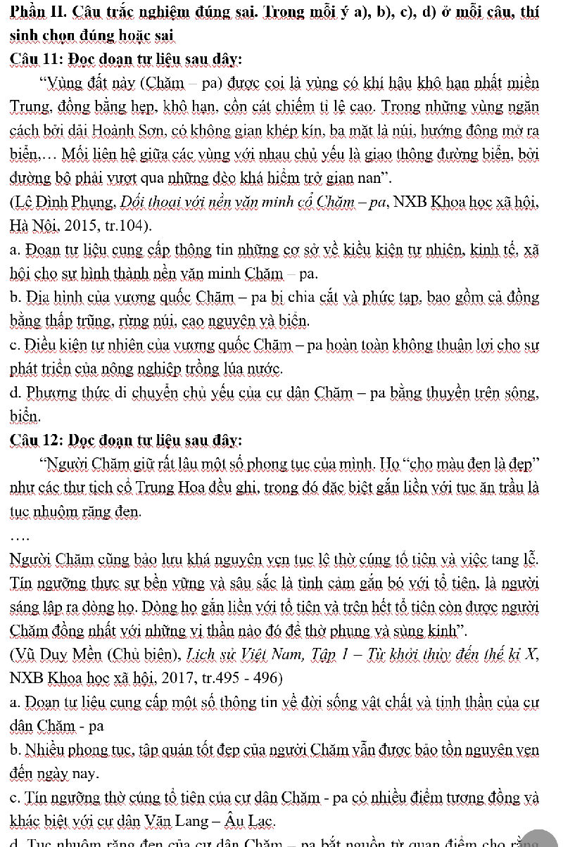 Phn II Cu trc nghim ng sai Trong mi a) b) | StudyX