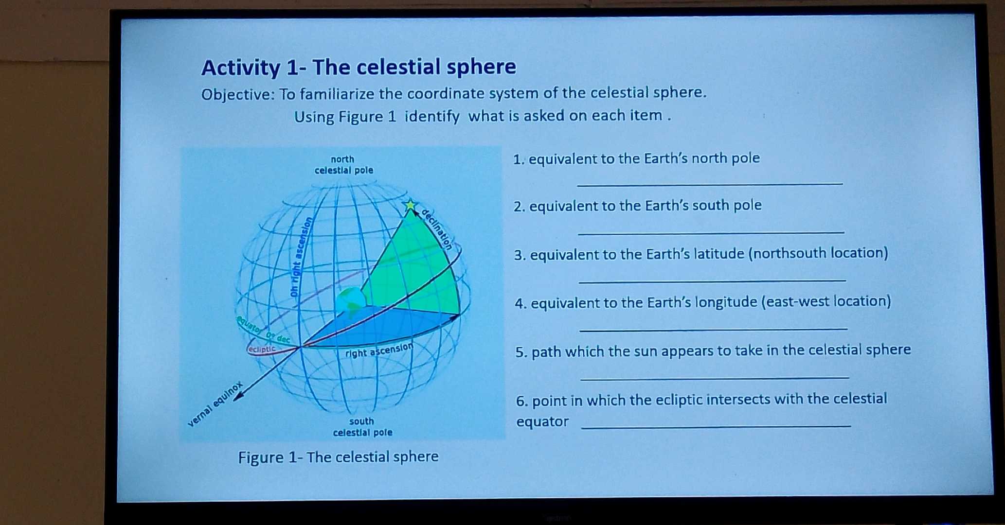 Activity 1 The celestial sphere Objective To | StudyX