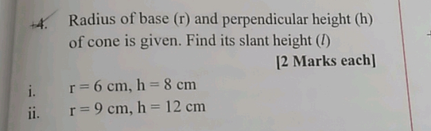 Perpendicular Height Formula Radius of base (r) and perpendicular height | StudyX