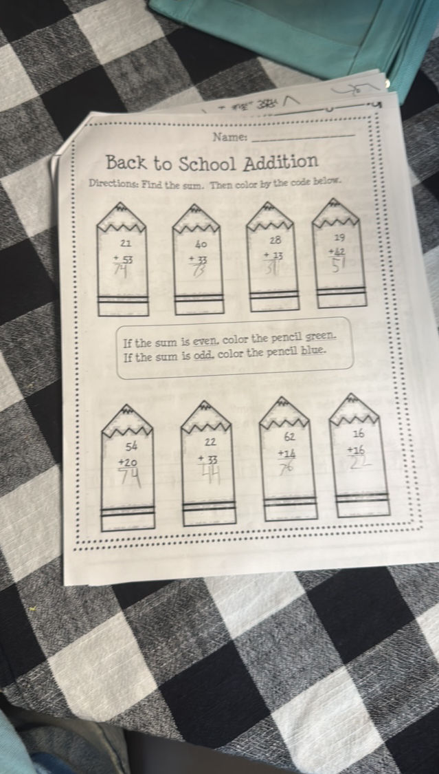 Name Back to School Addition Directions Find | StudyX