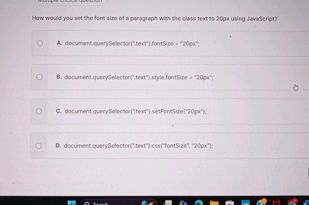 How would you set the font size of a | StudyX