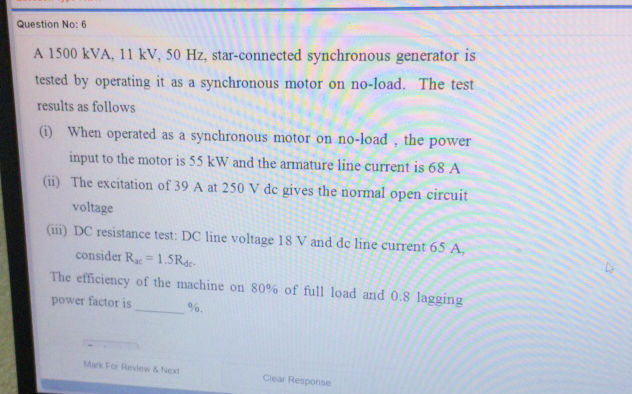 Question No 6 A 1500 kVA 11 kV 50 Hz | StudyX