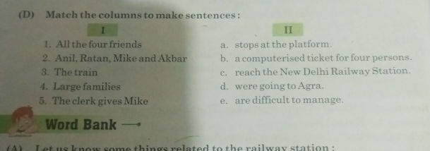 (D) Match the columns to make sentences I 1 | StudyX