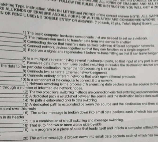 Matching Type Instruction Write the LETTER | StudyX