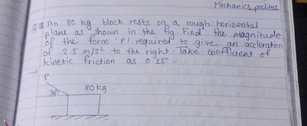 An 80 kg block rests on a rough horizontal | StudyX