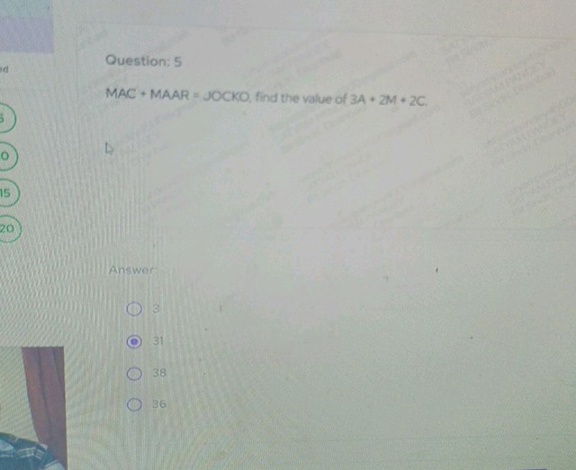 solved question one (total: 20 marks): data types,... Question 5 MAC + MAAR = JOCKO find the value | StudyX